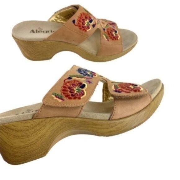 Alegria Leather Embroidered Strappy Comfort Heeled Sandals - Picture 5 of 8